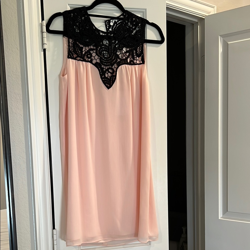 Wayf Pink and Black Chemise with Lace Detail